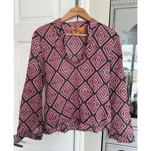 Tory Burch "Stephanie" Size 6 Pink and Black Geometric Aztec Tunic Blouse